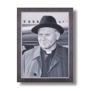 Św. Jan Paweł II - ręcznie malowany obraz - rama