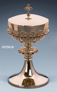 Puszka śr.120 - nodus ażur, czerwone kamienie w koszyczku