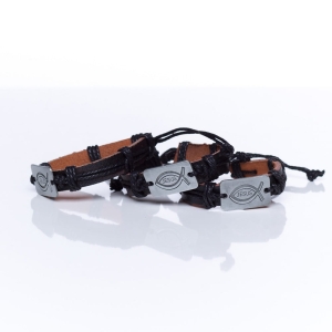 Bransoletka skórzana z metalową rybką